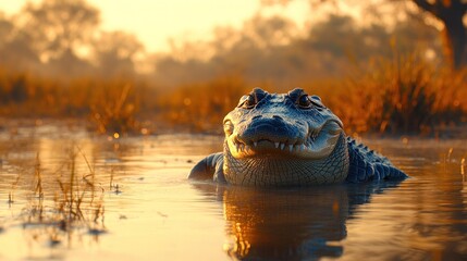 Fototapeta premium Spectacular Sunrise Alligator in the Wetlands