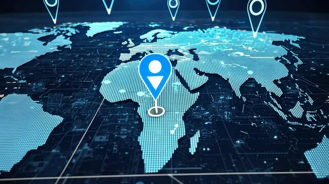 Global network map visualization digital world map with location pins technology