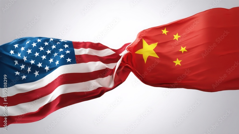 Poster two distinct flags flowing together in a wind tunnel environment highlighting economic divisions bet