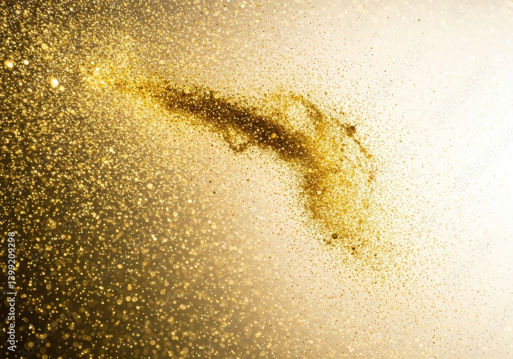Poster abstract golden glitter explosion with a dark center on a light background creating a dreamy effect