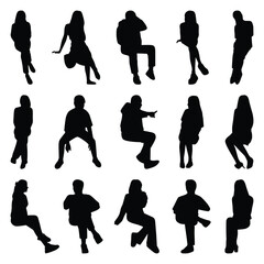 Vector collection set of sitting people silhouettes.	
