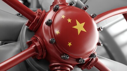 Red and yellow propeller rotating in an energy field representing fiscal dynamics between usa and china