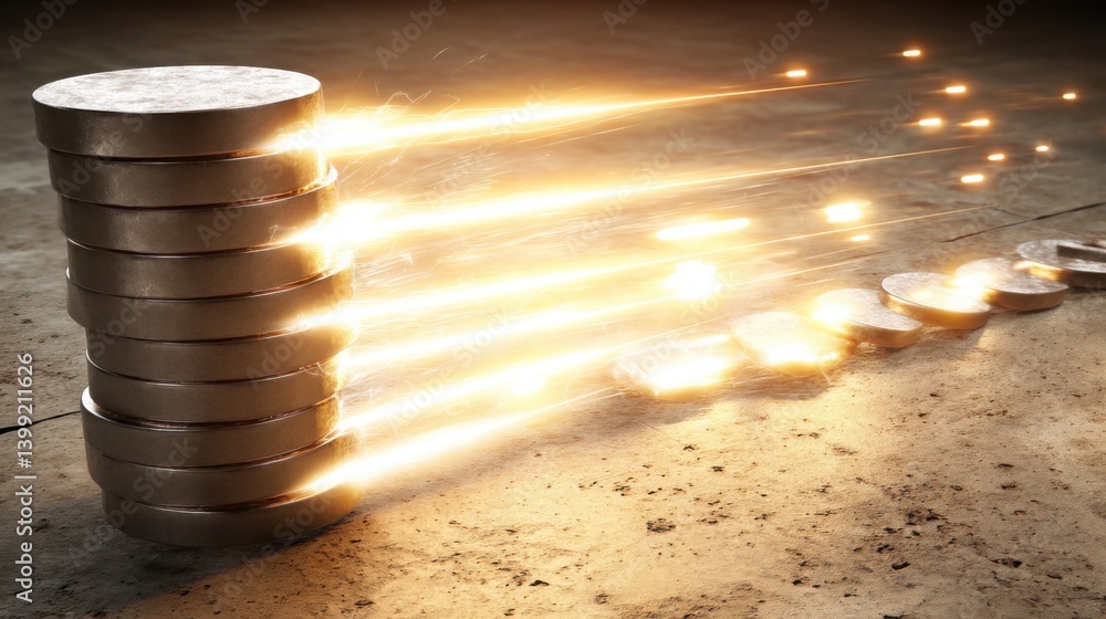 Poster stack of metal cylinders representing strength and energy dynamics in industrial applications and fi