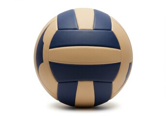 Fototapeta premium A close up shot of a volleyball with blue and beige panels on a white background in a studio setting