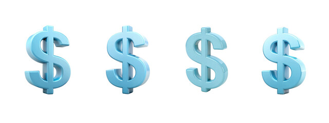 Obraz premium Four Shiny Blue Dollar Signs on a transparent Background