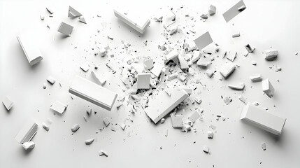 Abstract Shattered White Blocks On White Background