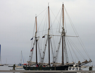 A large schooner on the ocean.