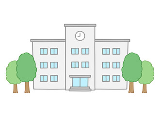 学校の校舎と木