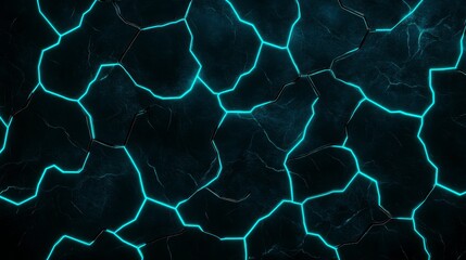 Obraz premium Abstract close-up of cracked stone surface illuminated by glowing blue lines creating a striking visual contrast in a modern style