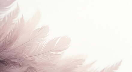 Obraz premium Soft, delicate feathers with a gentle, muted pink hue create an ethereal and calming abstract composition against a bright background.