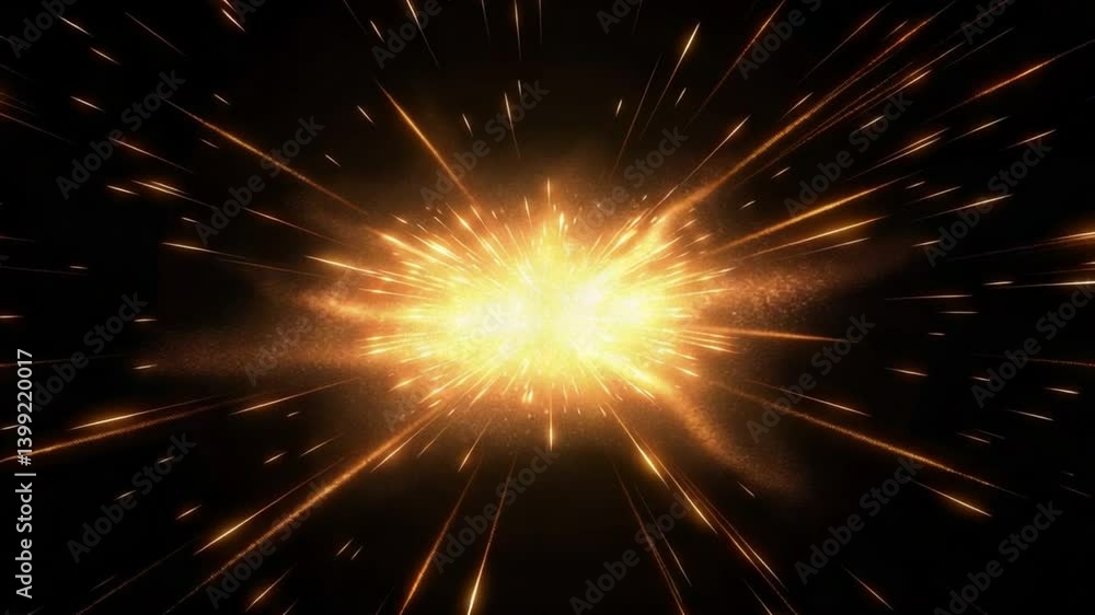 Poster dynamic bright explosion with radiant sparks and glowing particles, creating energetic visual effect