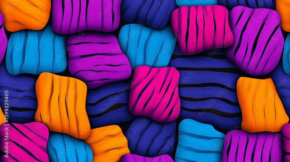 Poster colorful abstract textile pattern featuring vibrant shapes in a playful arrangement with contrasting