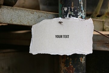 Blank Parchment Notes Attached to Rusty Metal Surface in Industrial Environment. copy space for text
