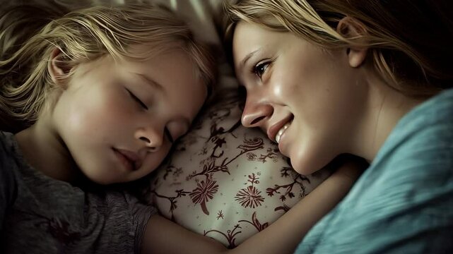 Peaceful Intimacy Mother and Child Sleeping Together in Harmony