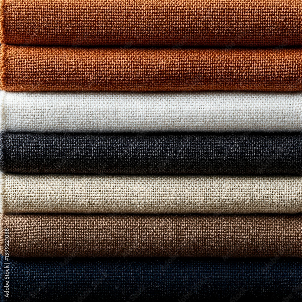Poster An array of neatly folded textured fabrics showcasing a harmonious blend of colors suitable for textile design and fashion projects