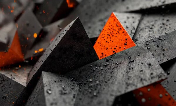 Abstract Geometric Polygons In Dark Grey And Orange With Detailed Triangular Pattern And Modern Design For Wallpapers And Backgrounds
