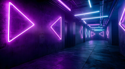 Glowing Neon Tunnel With Geometric Shapes