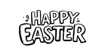 Creative Happy Easter Sketchy Typography Art on Pure White Background
