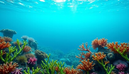 Naklejka premium Vibrant green and coral seaweed underwater seamless pattern background, seamless texture, kelp