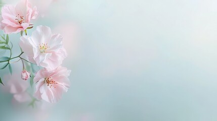 Fototapeta premium Vibrant pink flowers in bloom against a tranquil blue background 