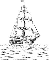 Fototapeta premium Vector illustration of retro sail ship. JPEG version.
