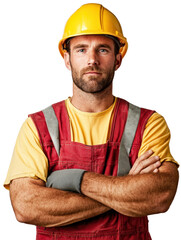 Construction worker cutout background urban setting professional portrait occupation focus strong pose for visual impact