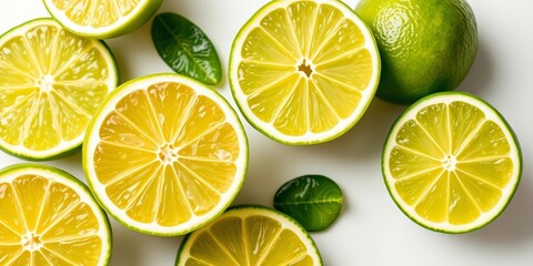 Fototapeta premium Vibrant, juicy lime slices, half & whole, isolated on white, bright, fresh