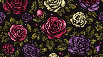 Elegant Hand Drawn Rose Seamless Pattern