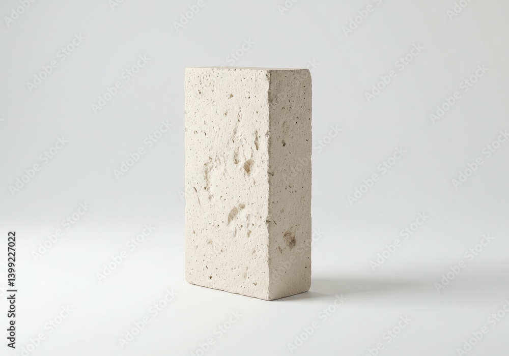 Poster a single off white rectangular block with a textured surface against a white background studio shot