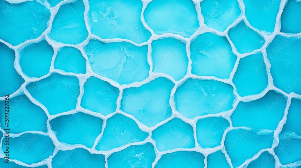 Poster textured ice surface pattern with a range of blue tones and unique cell-like structures resembling f