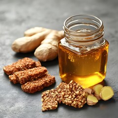 Honey Ginger Snacks and Honey Jar Photo