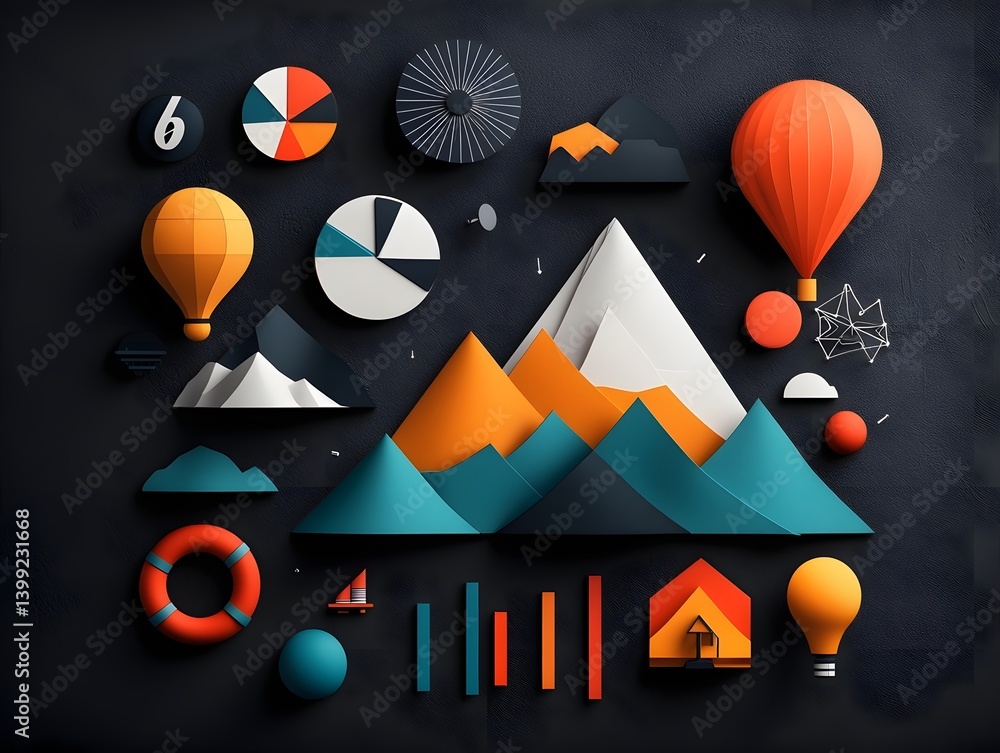 Poster a captivating array of colorful intuitive data visualizations and infographics presented on a vintag
