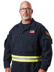 Fototapeta premium Firefighter occupation portrait cutout background professional setting urban environment close-up view heroism concept