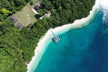 Aerial view of Peucang Island, Ujung Kulon, Banten.
This is one of the many islands in Ujung Kulon National Park, Banten, Indonesia.
The beaches are very beautiful and the forest inside the island