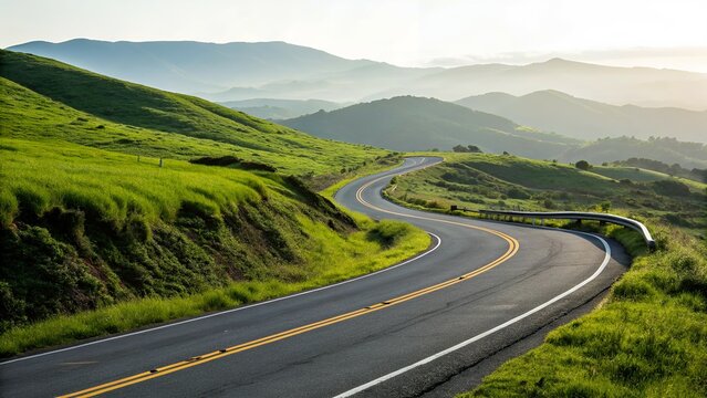 Winding Mountain Road Scenic Green Landscape