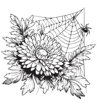 black and white spiderweb flower arrangement clip art preview