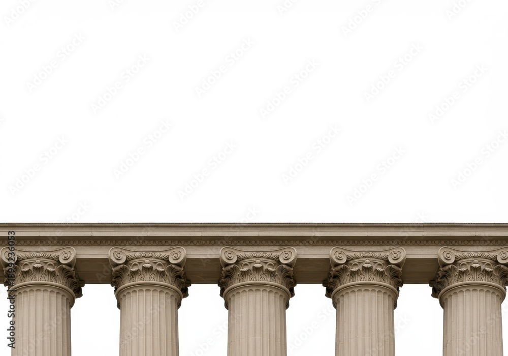 Aufkleber row of classical columns with ornate capitals against a stark white background creating a sense of g
