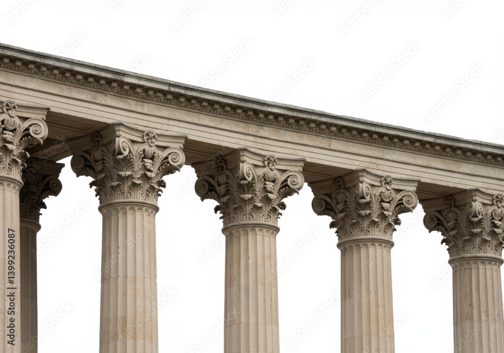 Aufkleber row of classical columns with ornate capitals against a white background architecture detail view