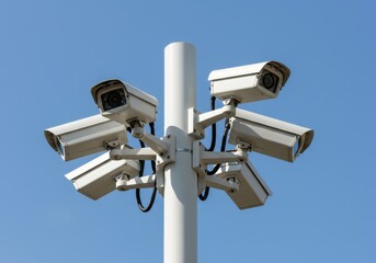 Cameras mounted on a white pole