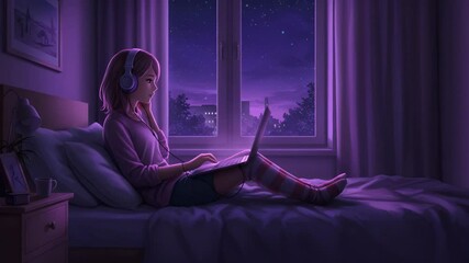 Girl Listening to Music Alone in Bedroom