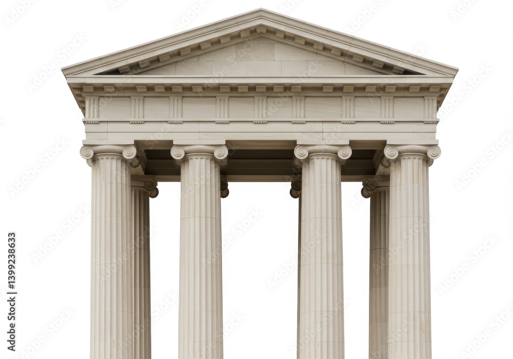 Aufkleber a classical portico with ionic columns and pediment against a white studio background view from belo