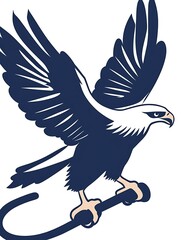 Fototapeta premium Majestic eagle emblem gripping bar with powerful wings spread soaring high