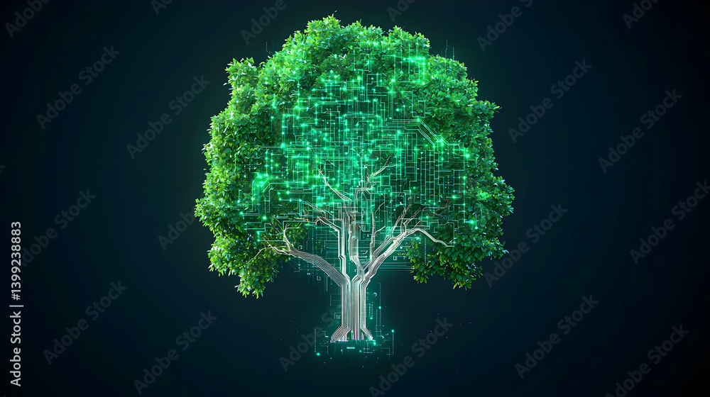 Aufkleber digital tree with glowing circuits