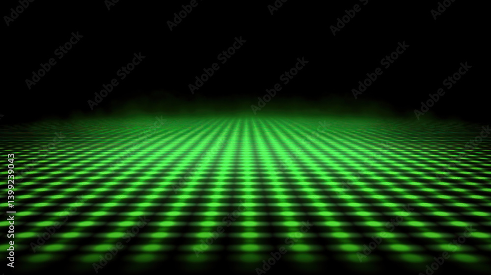 Poster a green field with a black background. the field is full of small squares of green. the squares are 