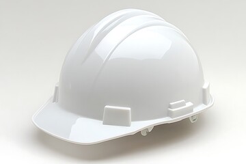 Fototapeta premium Protective headgear white hard hat against bright backdrop for construction