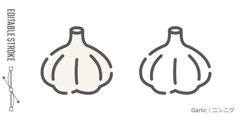 野菜のラインアイコンと色付きアイコンのセット｜ニンニク