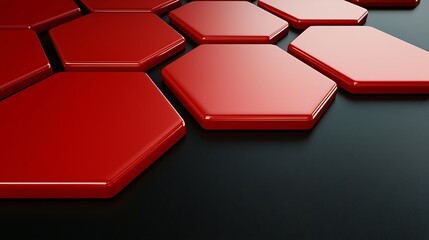 Red hexagons on a black surface create an abstract, modern, and visually striking pattern