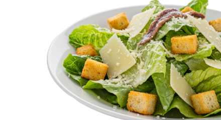 Fresh and healthy salad with crisp lettuce croutons and shaved parmesan cheese