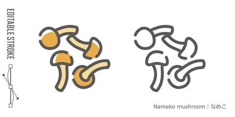 キノコのラインアイコンと色付きアイコンのセット｜なめこ