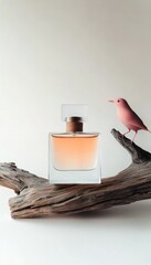 A white perfume bottle with pink liquid sits by a branch as pink birds approach 4. Generative AI